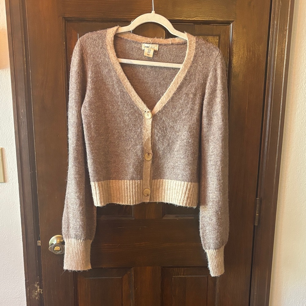 Anthropologie Taupe and Cream Cardigan Sweater